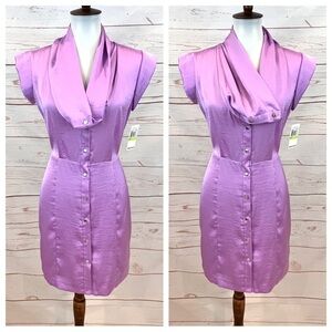 NWT Michael Kors Lilac Lavender Orchid Satin Cowl Neck Button Front Dress